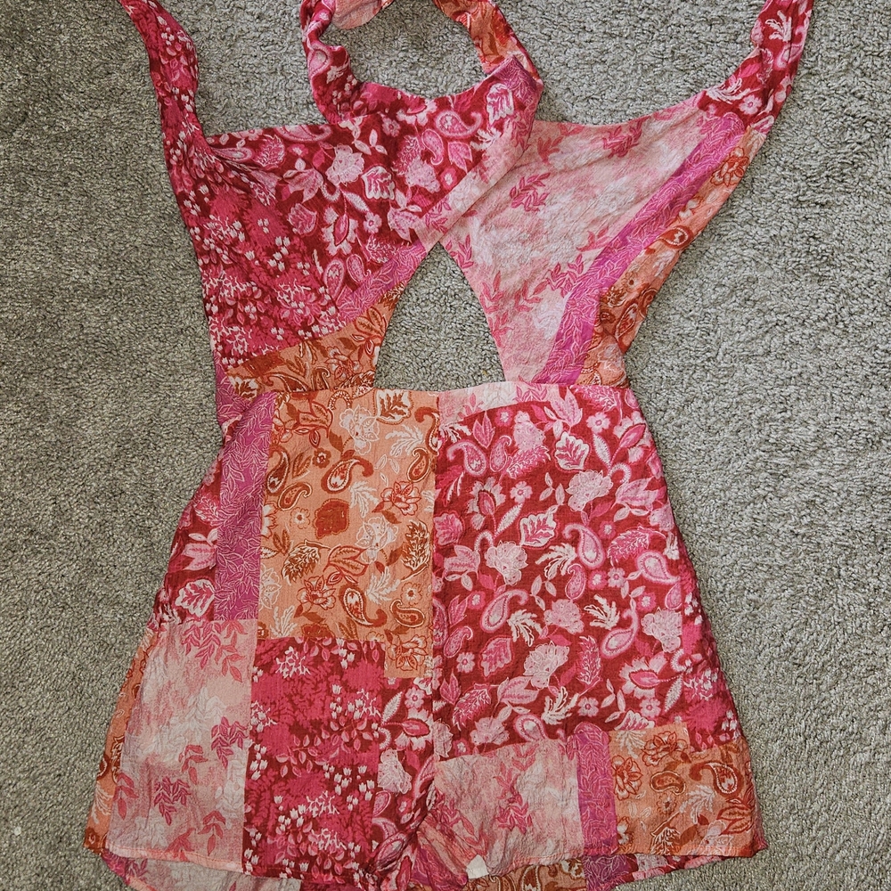 Floral Patchwork Halter Romper